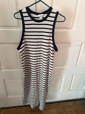 Striped Sleeveless Knit Dress - White & Black
